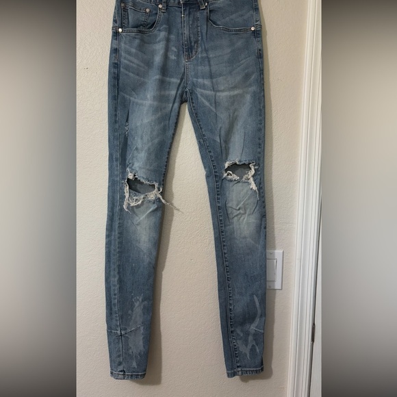 Men’s Kollar Destroyed Knee Skinny Jeans. Size 30. Mid Wash - Picture 1 of 14